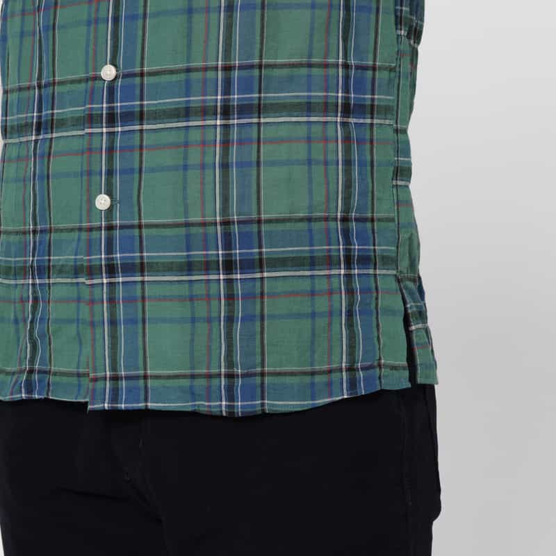 BARNEYS NEW YORK マドラスチェック柄オープンカラーシャツ GREEN