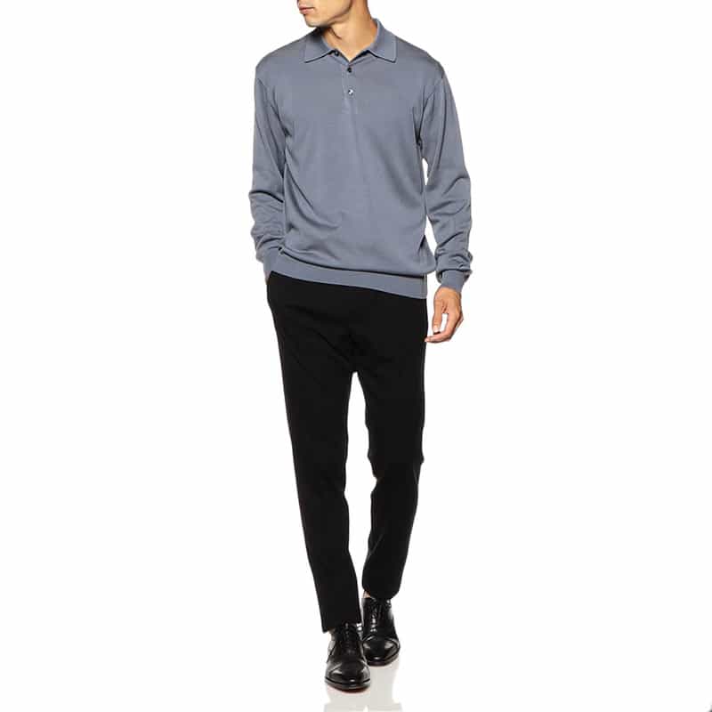BARNEYS NEW YORK 海島綿長袖ニットポロシャツ BLUE