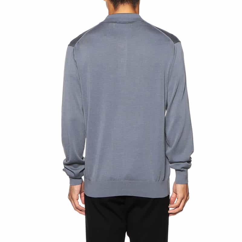 BARNEYS NEW YORK 海島綿長袖ニットポロシャツ BLUE