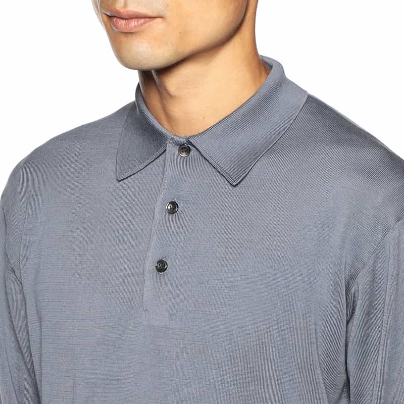 BARNEYS NEW YORK 海島綿長袖ニットポロシャツ BLUE
