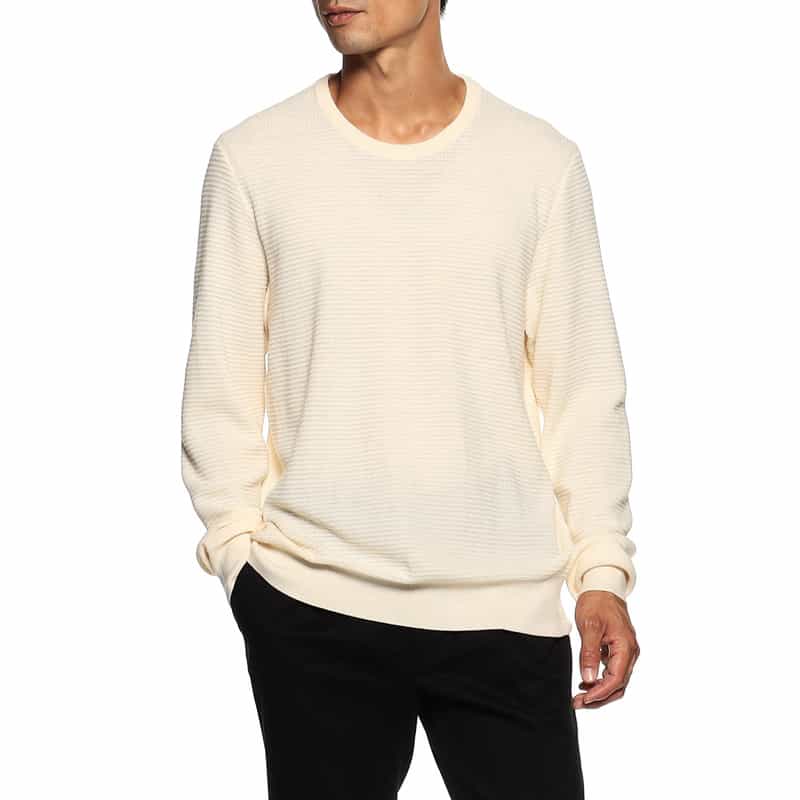 BARNEYS NEW YORK ワッフルクルーネックニットプルオーバー WHITE