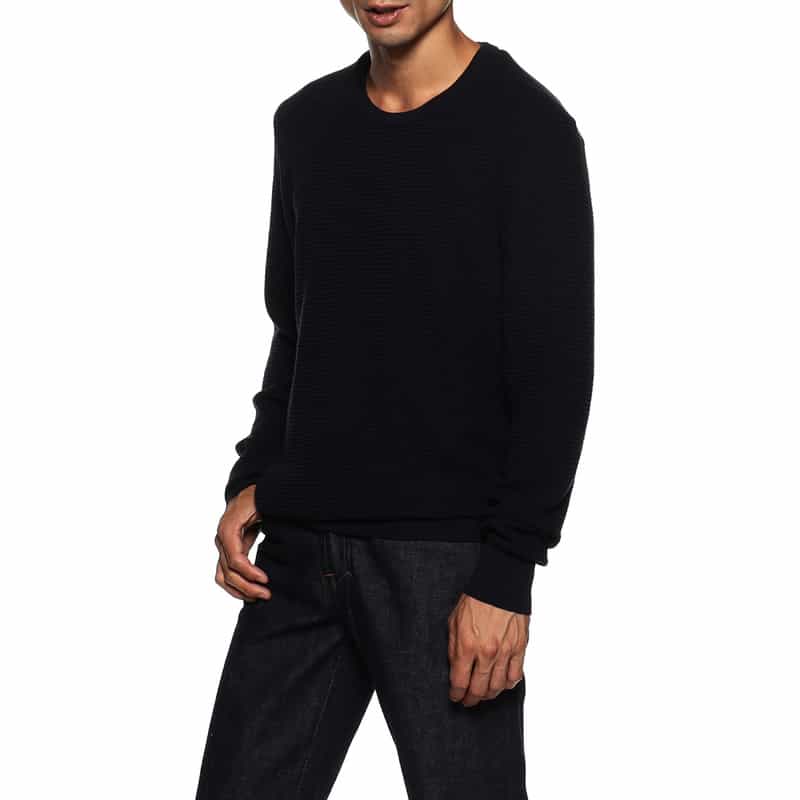 BARNEYS NEW YORK ワッフルクルーネックニットプルオーバー NAVY