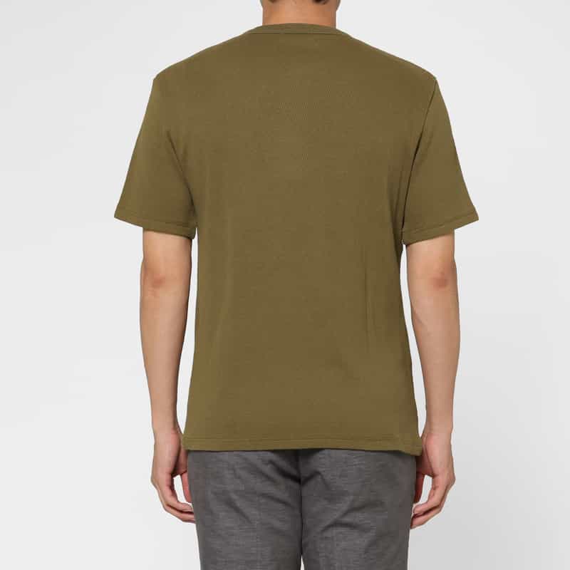 BARNEYS NEW YORK コットンワッフル素材ヘンリーネックカットソー KHAKI