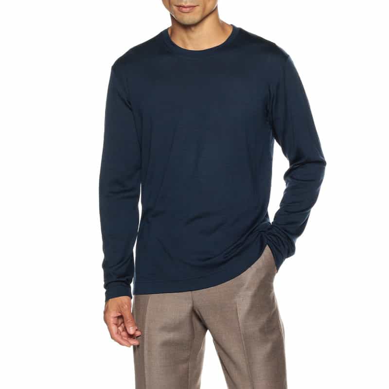 BARNEYS NEW YORK ウォッシャブルウールロングスリーブカットソー NAVY