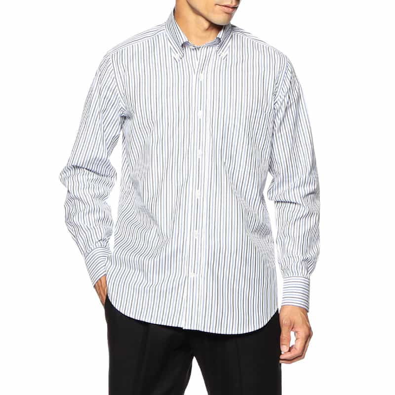 BARNEYS NEW YORK ストライプ柄ボタンダウンシャツ NAVY