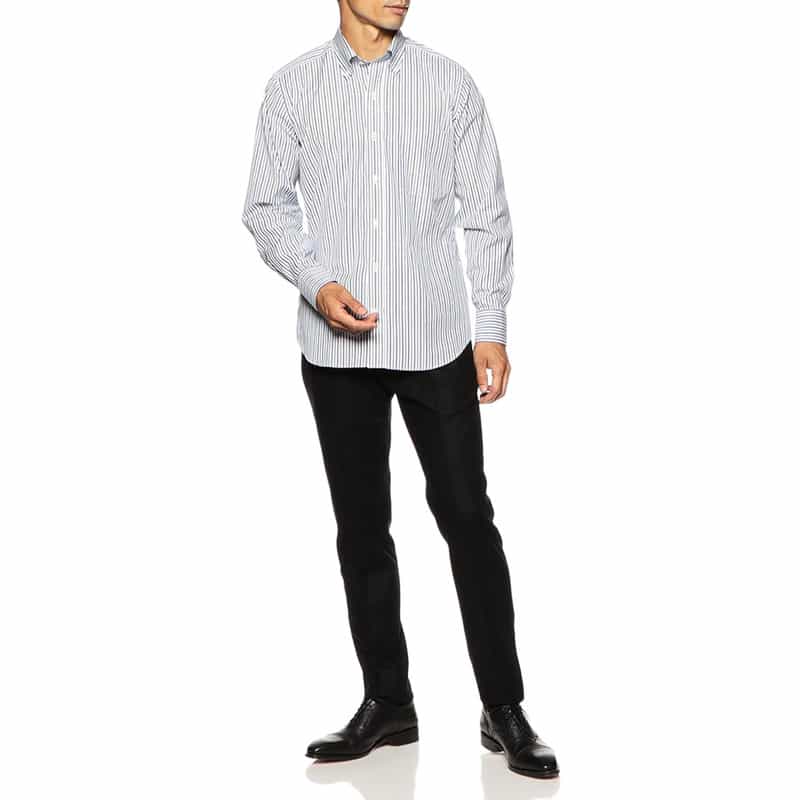 BARNEYS NEW YORK ストライプ柄ボタンダウンシャツ NAVY