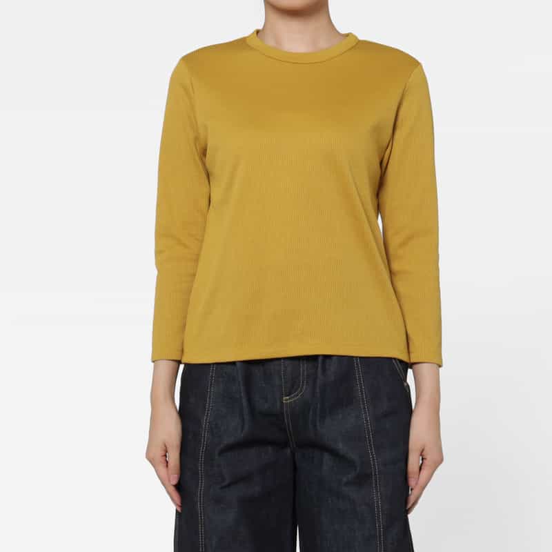 BARNEYS NEW YORK ウォッシャブル 7分袖リブカットソー MUSTARD