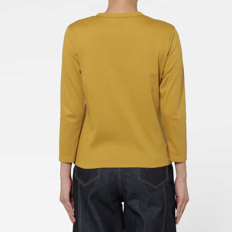 BARNEYS NEW YORK ウォッシャブル 7分袖リブカットソー MUSTARD