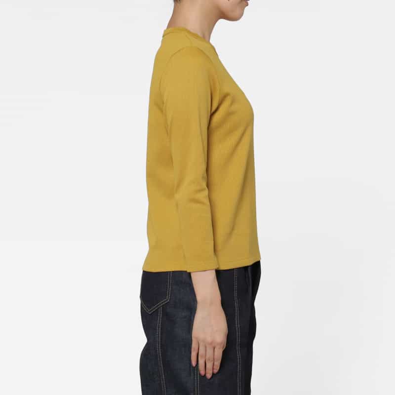 BARNEYS NEW YORK ウォッシャブル 7分袖リブカットソー MUSTARD