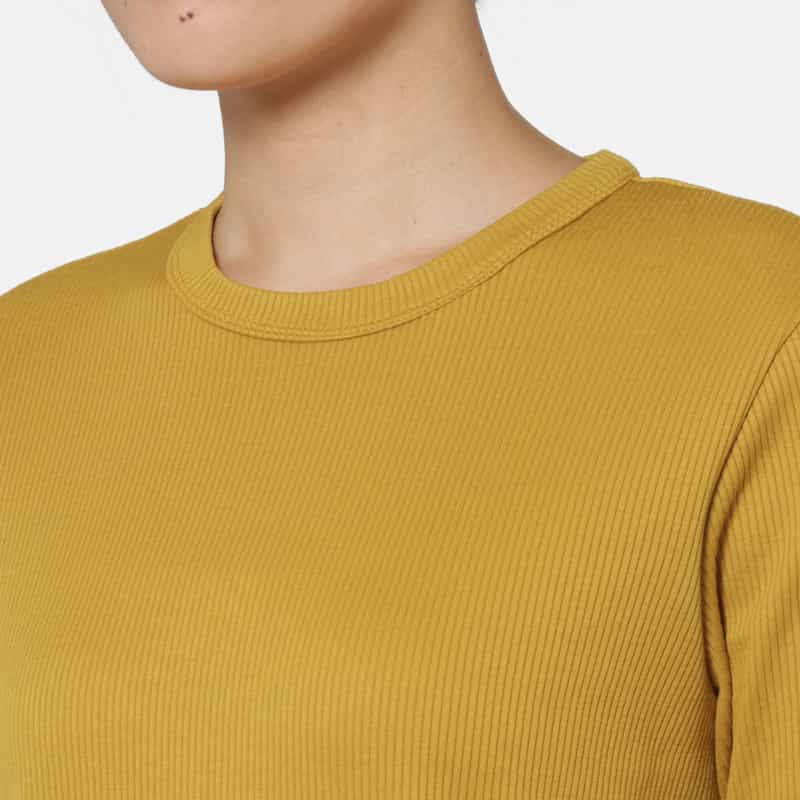 BARNEYS NEW YORK ウォッシャブル 7分袖リブカットソー MUSTARD