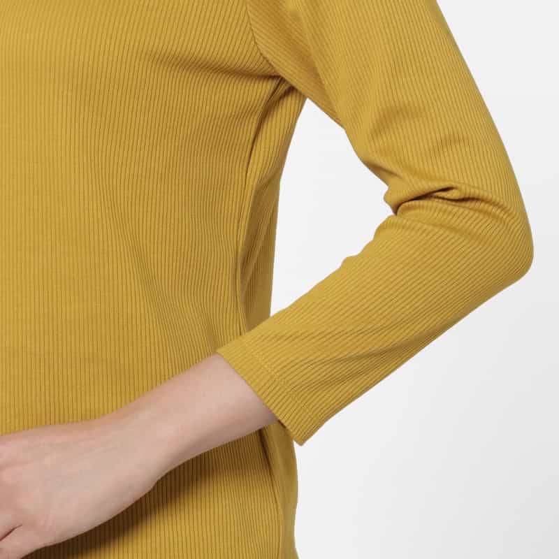 BARNEYS NEW YORK ウォッシャブル 7分袖リブカットソー MUSTARD