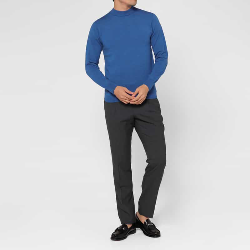 BARNEYS NEW YORK ウール素材モックネックニットプルオーバー BLUE GRAY