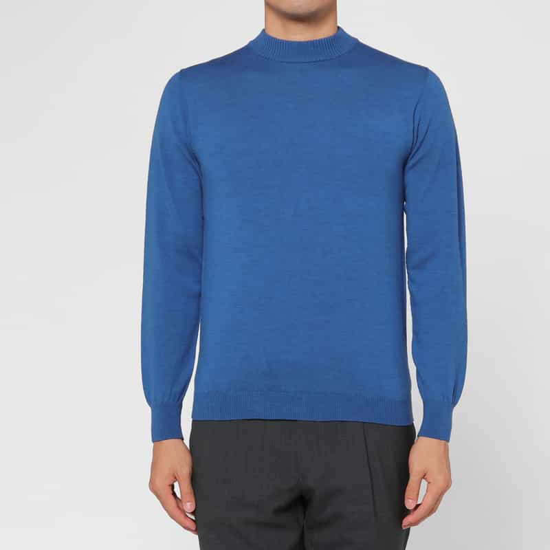 BARNEYS NEW YORK ウール素材モックネックニットプルオーバー BLUE GRAY