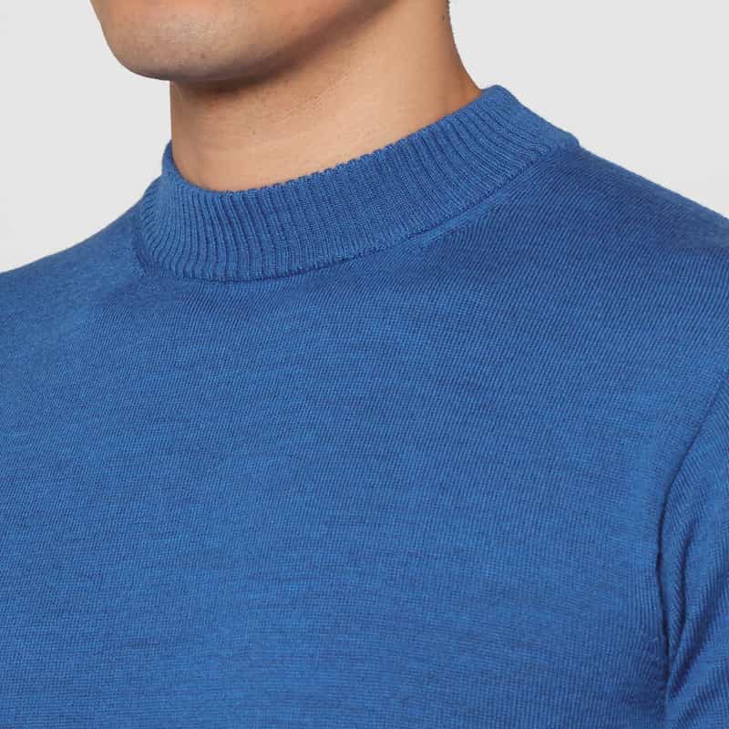 BARNEYS NEW YORK ウール素材モックネックニットプルオーバー BLUE GRAY