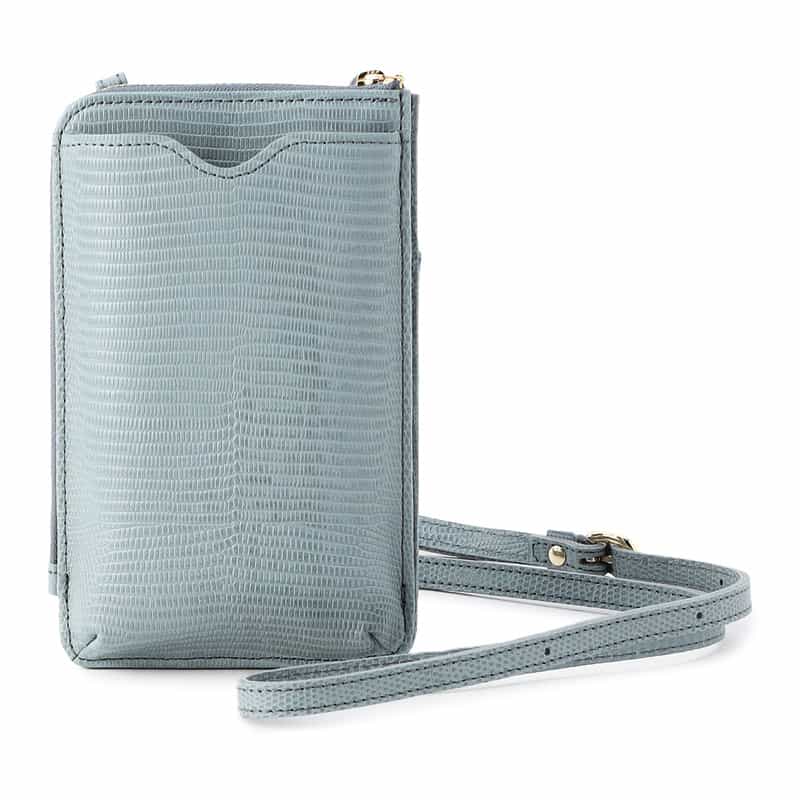 BARNEYS NEW YORK 型押しレザーフォーンバッグ BLUE GRAY