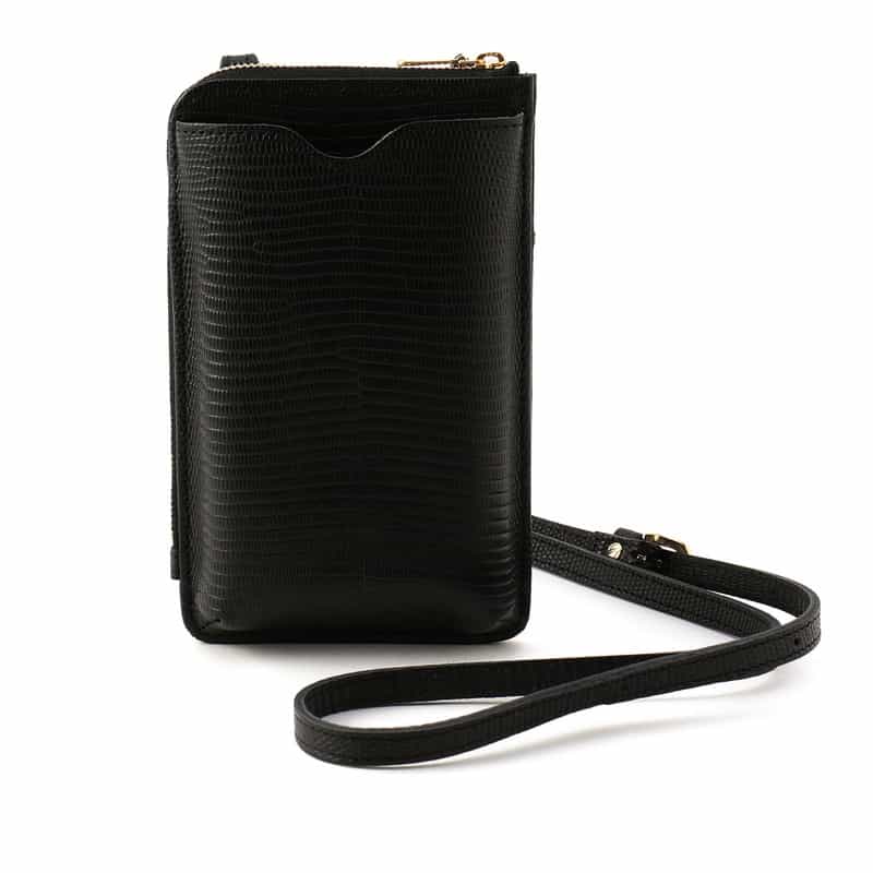 BARNEYS NEW YORK 型押しレザーフォーンバッグ BLACK