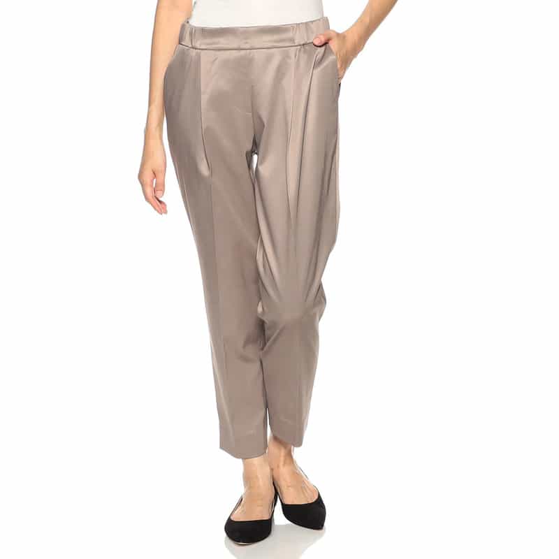 BARNEYS NEW YORK ウォッシャブルシャイニータックパンツ GRAY BEIGE