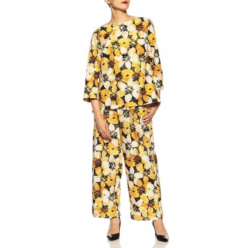 BARNEYS NEW YORK ウォッシャブルプリントブラウス YELLOW