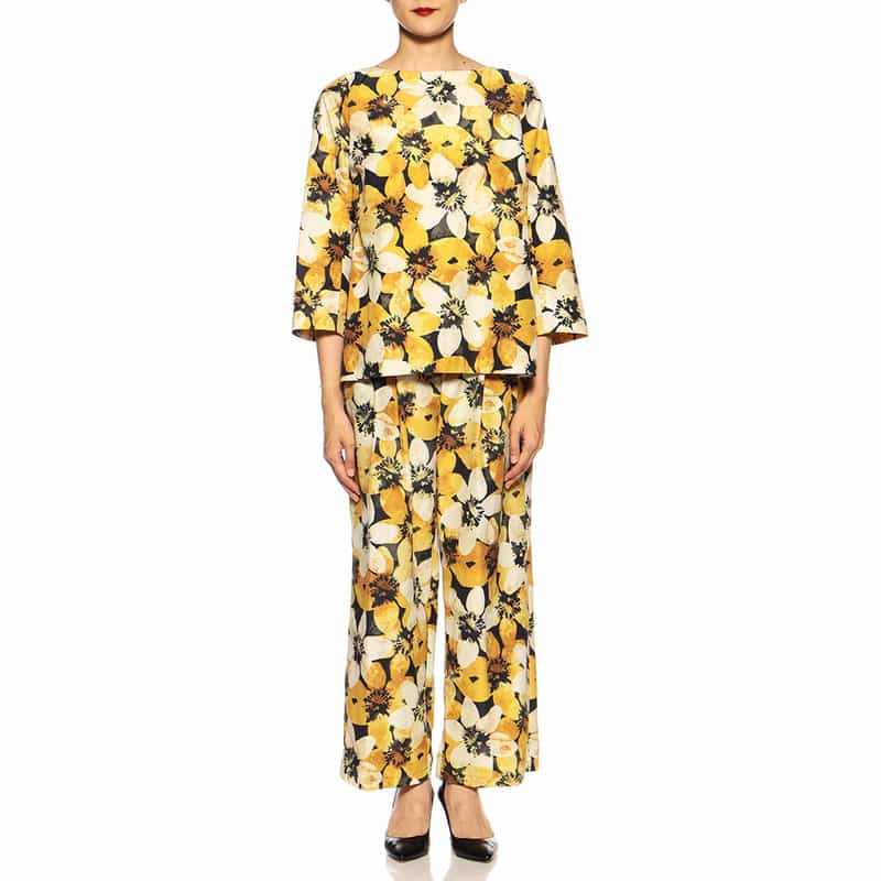 BARNEYS NEW YORK ウォッシャブルプリントブラウス YELLOW