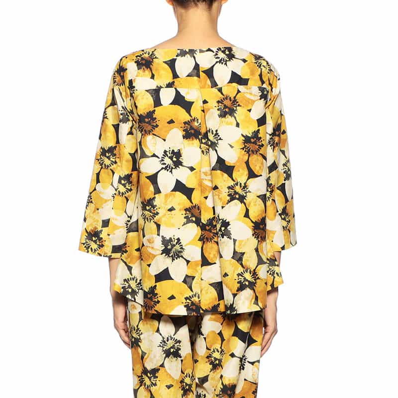 BARNEYS NEW YORK ウォッシャブルプリントブラウス YELLOW