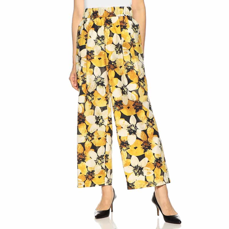 BARNEYS NEW YORK ウォッシャブルプリントワイドパンツ YELLOW