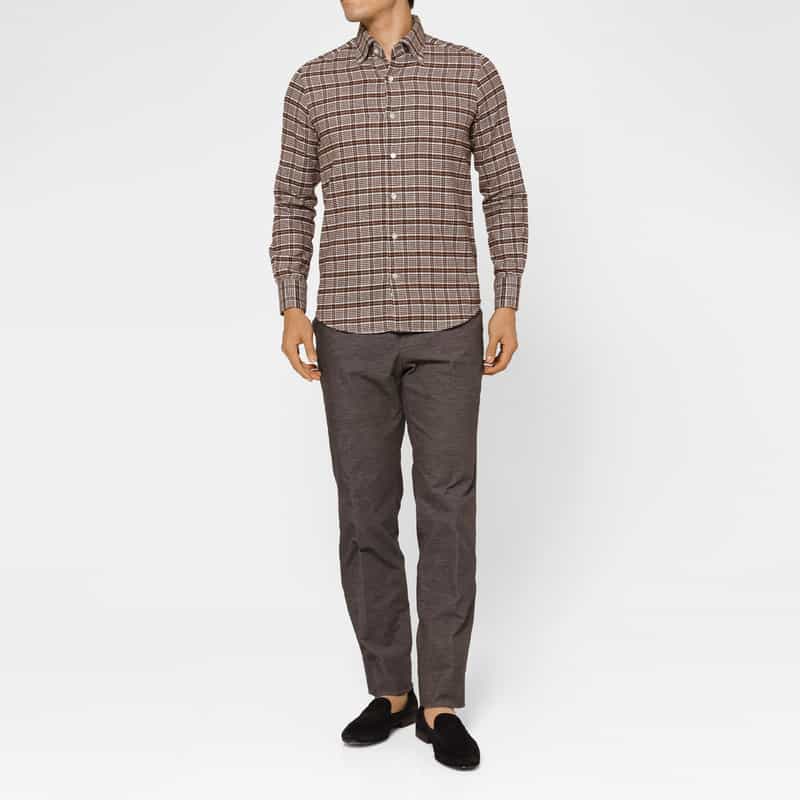 BARNEYS NEW YORK グレンチェック柄フランネルカジュアルシャツ BROWN