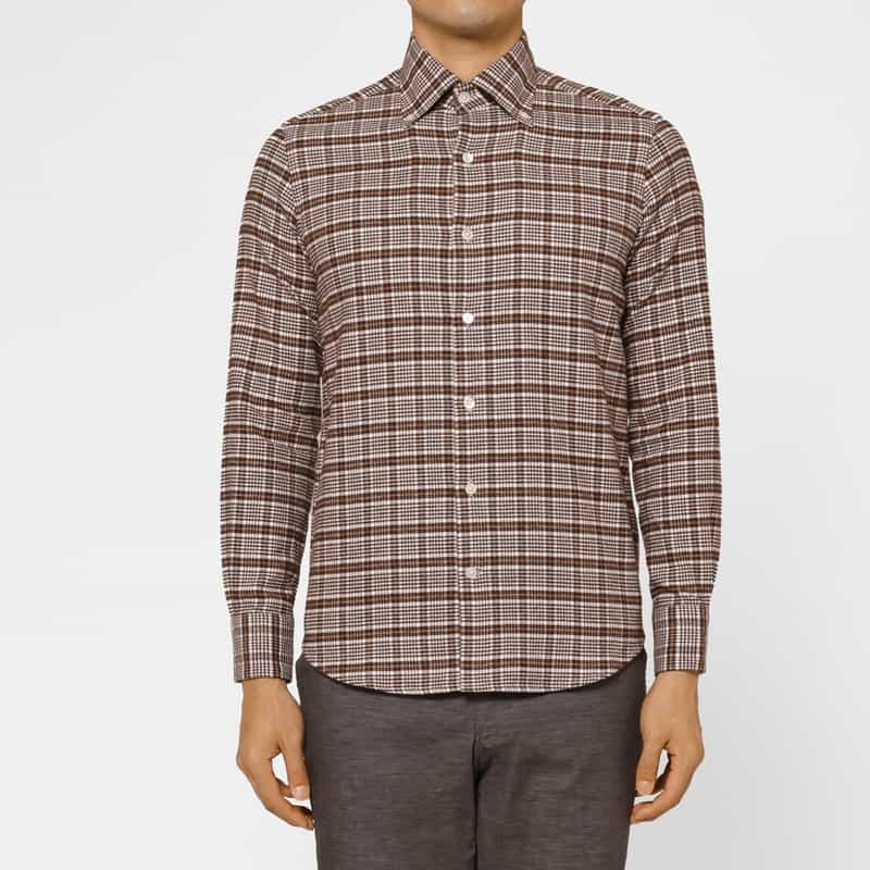 BARNEYS NEW YORK グレンチェック柄フランネルカジュアルシャツ BROWN