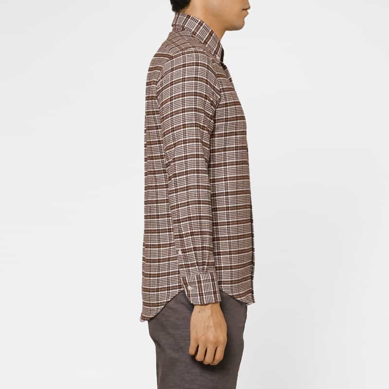 BARNEYS NEW YORK グレンチェック柄フランネルカジュアルシャツ BROWN