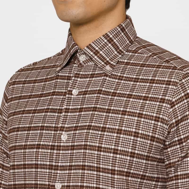BARNEYS NEW YORK グレンチェック柄フランネルカジュアルシャツ BROWN