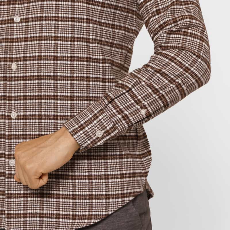 BARNEYS NEW YORK グレンチェック柄フランネルカジュアルシャツ BROWN