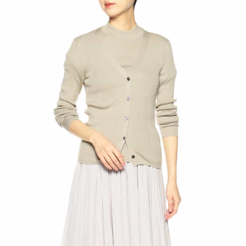 BARNEYS NEW YORK ウォッシャブルシルクVネックリブニットカーディガン LIGHT GREEN