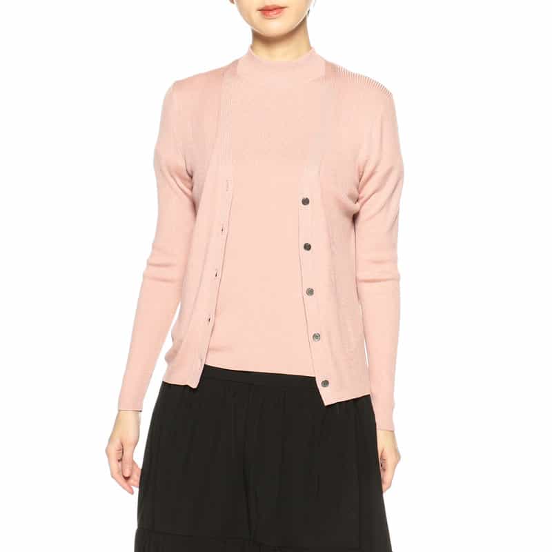 BARNEYS NEW YORK ウォッシャブルシルクVネックリブニットカーディガン LIGHT PINK
