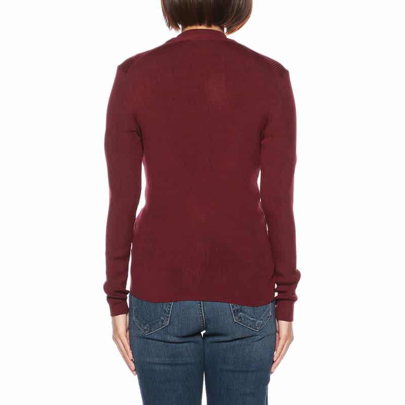 BARNEYS NEW YORK ウォッシャブルシルクVネックリブニットカーディガン WINE