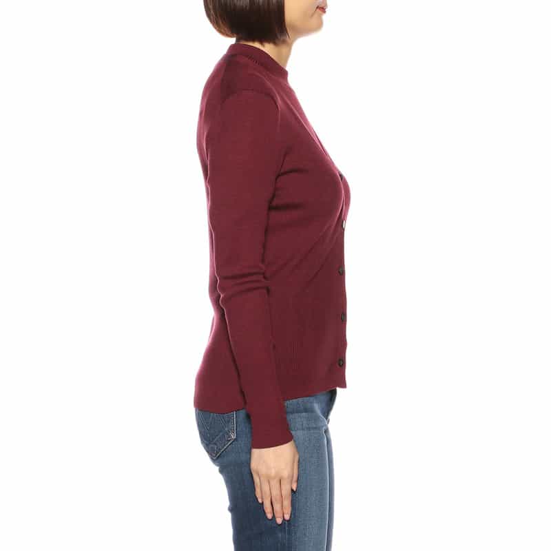 BARNEYS NEW YORK ウォッシャブルシルクVネックリブニットカーディガン WINE