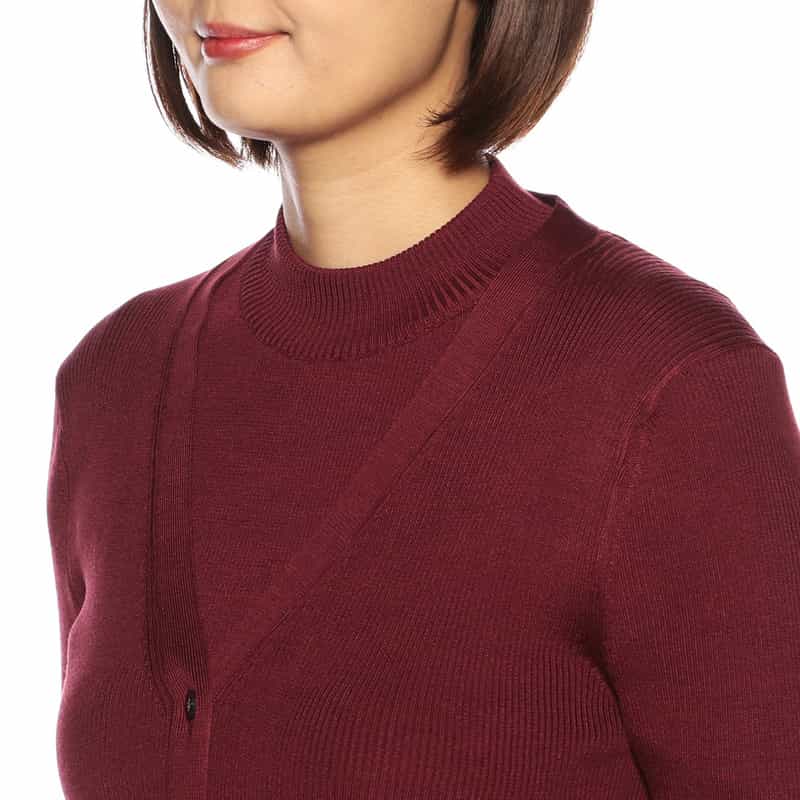 BARNEYS NEW YORK ウォッシャブルシルクVネックリブニットカーディガン WINE