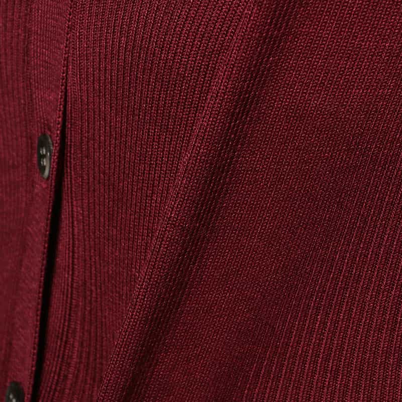 BARNEYS NEW YORK ウォッシャブルシルクVネックリブニットカーディガン WINE