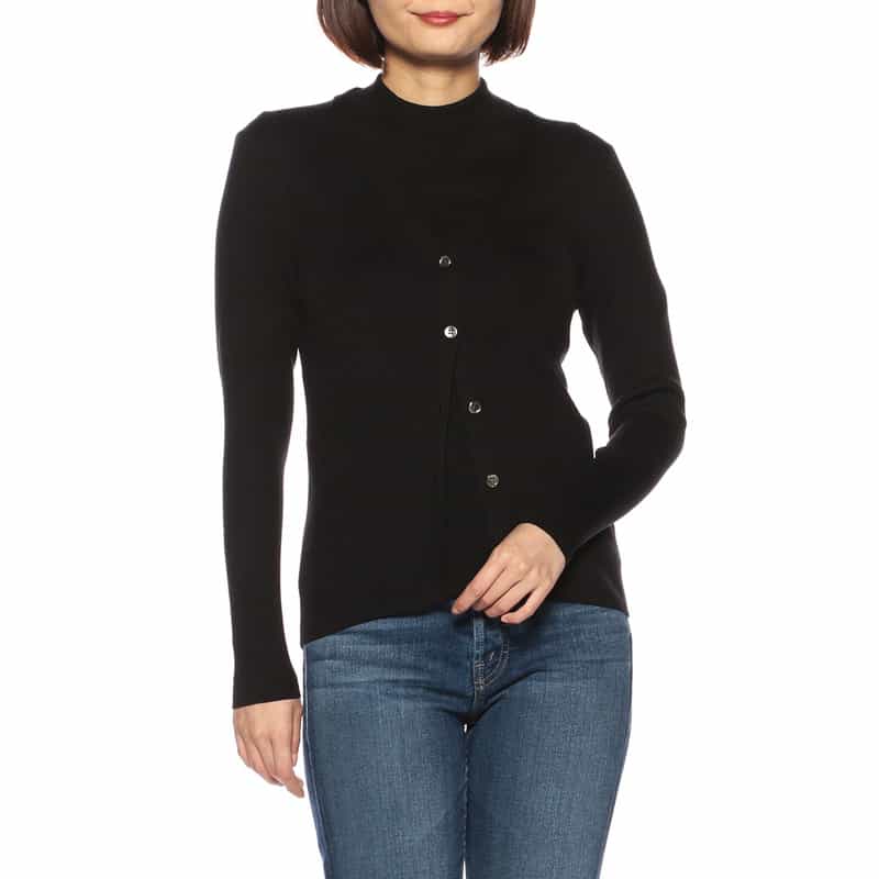 BARNEYS NEW YORK ウォッシャブルシルクVネックリブニットカーディガン BLACK