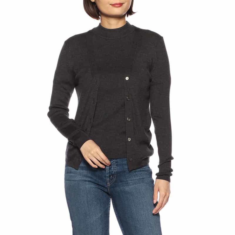 BARNEYS NEW YORK ウォッシャブルシルクVネックリブニットカーディガン GRAY