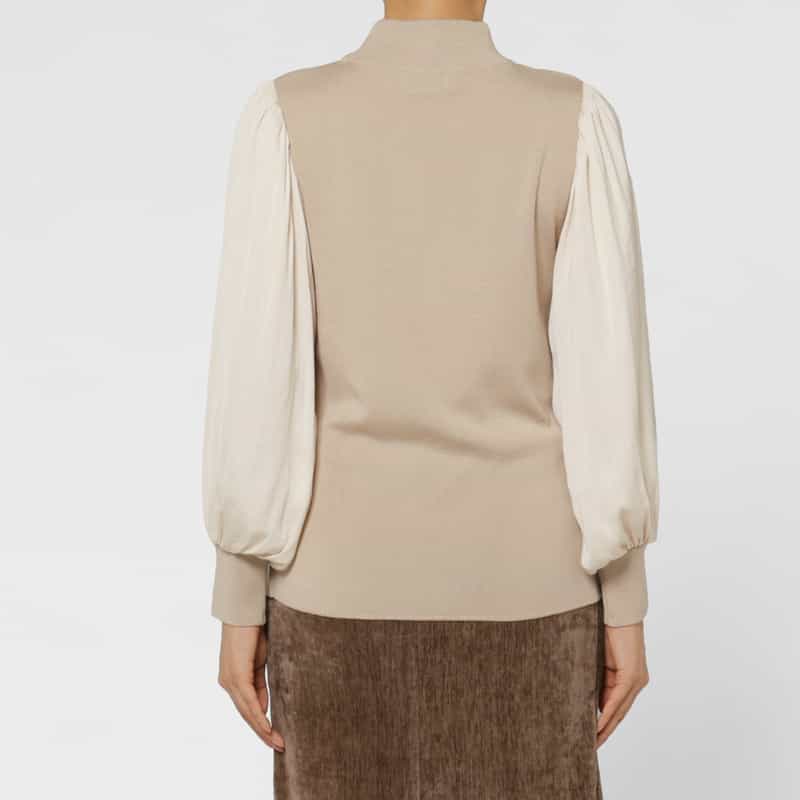 BARNEYS NEW YORK 異素材コンビネーション ハイネックニットプルオーバー BEIGE