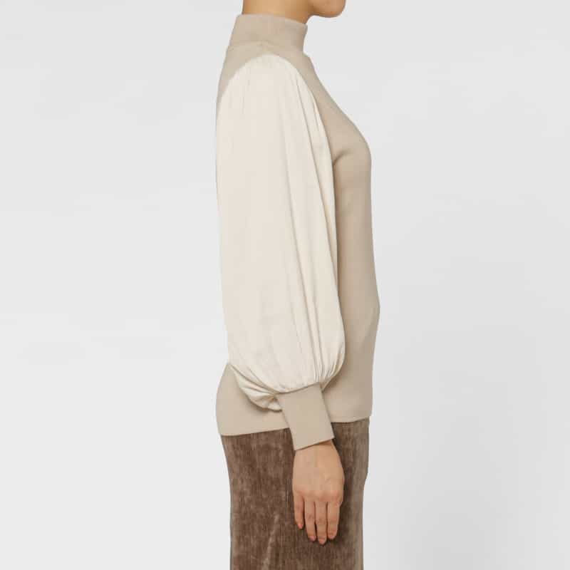 BARNEYS NEW YORK 異素材コンビネーション ハイネックニットプルオーバー BEIGE
