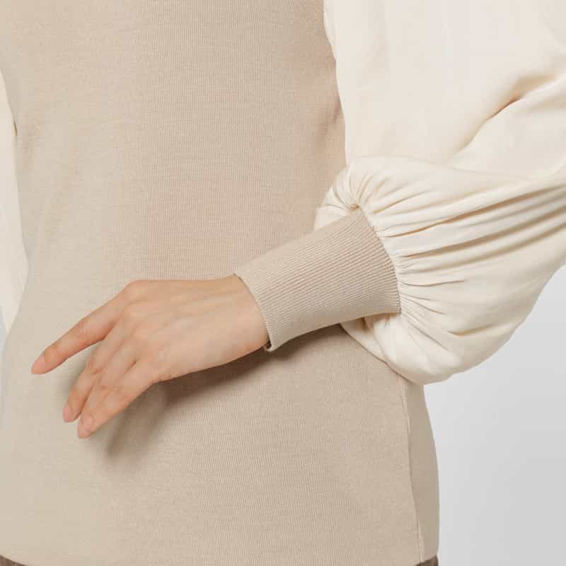 BARNEYS NEW YORK 異素材コンビネーション ハイネックニットプルオーバー BEIGE