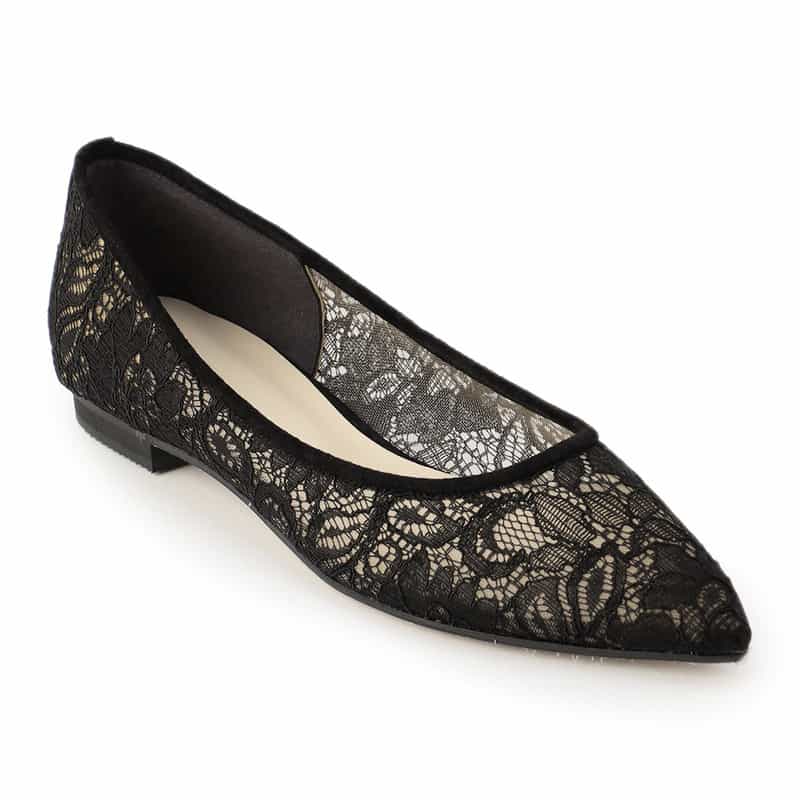 BARNEYS NEW YORK レースフラットパンプス BLACK