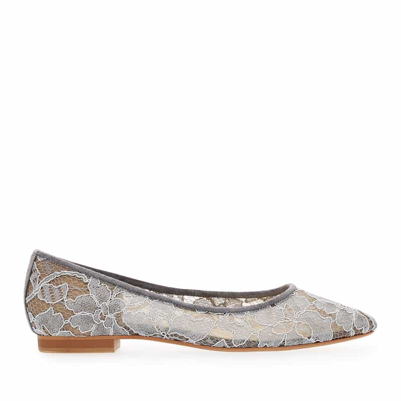 BARNEYS NEW YORK レースフラットパンプス GRAY