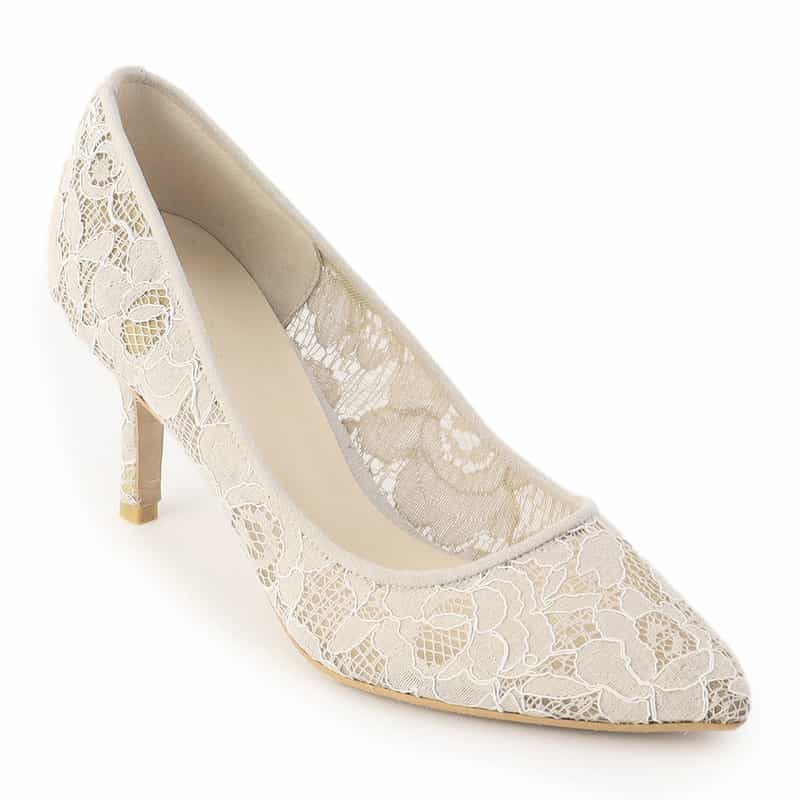 BARNEYS NEW YORK レースポインテッドトゥパンプス BEIGE