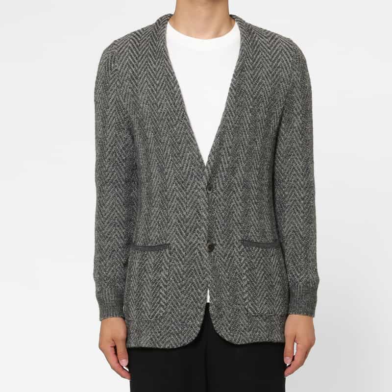 BARNEYS NEW YORK ヘリンボーン柄ノーカラージャケット GRAY