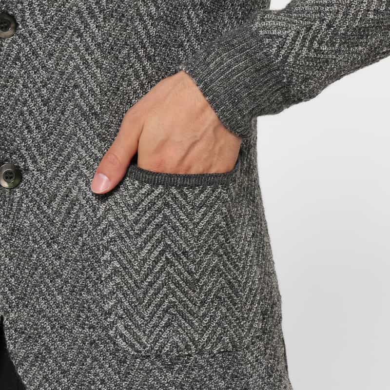 BARNEYS NEW YORK ヘリンボーン柄ノーカラージャケット GRAY
