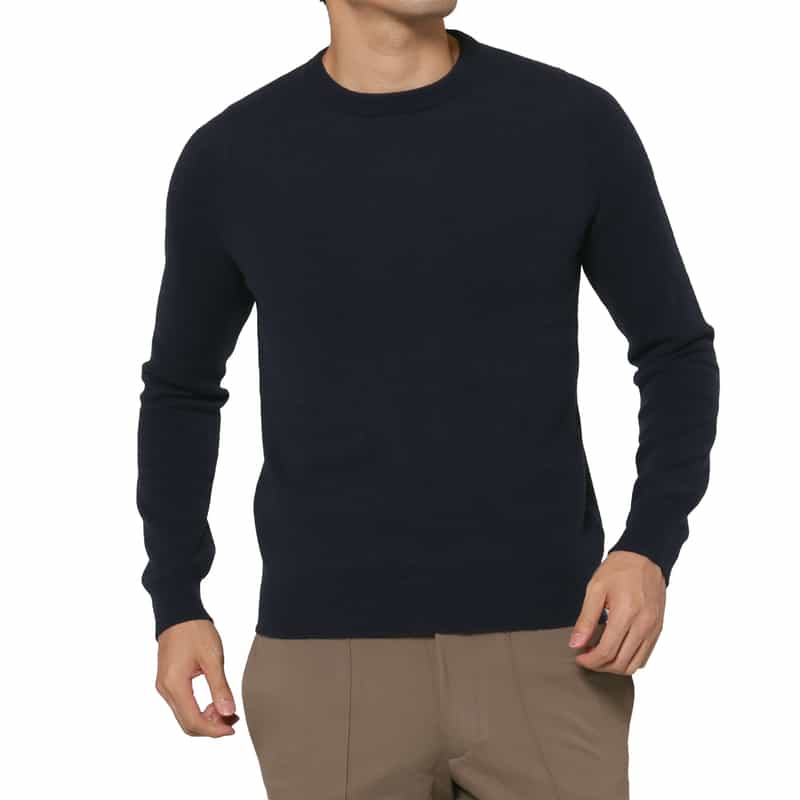 BARNEYS NEW YORK カシミヤ100％クルーネックニットプルオーバー NAVY