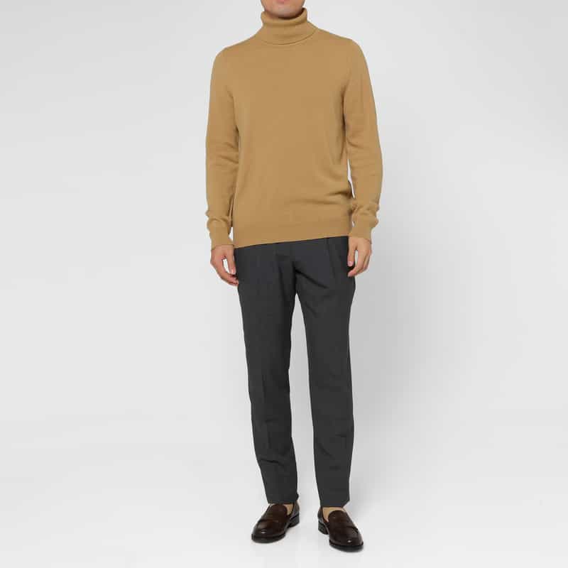 BARNEYS NEW YORK カシミヤ100％タートルネックニットプルオーバー CAMEL
