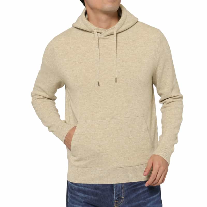BARNEYS NEW YORK カシミヤ100％フーデッドニットプルオーバー BEIGE
