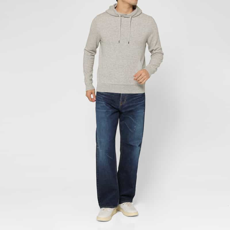 BARNEYS NEW YORK カシミヤ100％フーデッドニットプルオーバー LIGHT GRAY